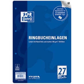 Ringbucheinlage Oxford L27, A4, 50 Blatt, liniert, weiß, 90 g/m²,