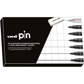 Fineliner Uni-Ball Pin, ronde punt, zwart, doos van 6 stiften +v,