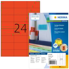 Universaletiketten HERMA, A4, 70x37 mm, rot, 2400 Stück