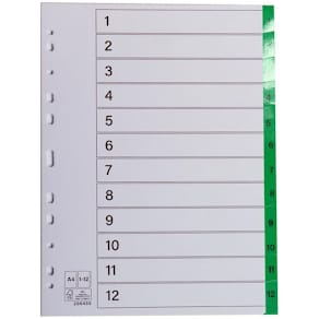 Register plastflik 1-12 grön 10/fp