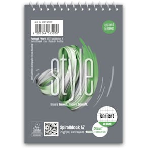 Spiralblock STAUFEN STYLE, A7, 40 Blatt, kariert, perforiert