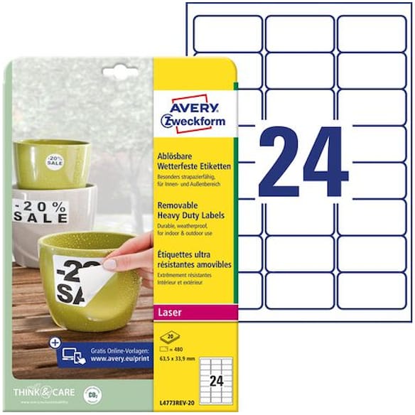 Etikett AVERY polyester 63,5x33,9 (480)