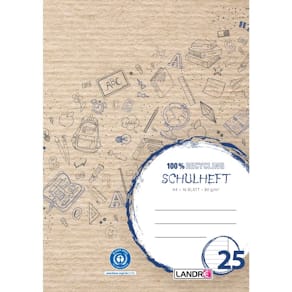 Schulheft LANDRE A4 Lineatur 25, 16 Blatt, Recyclingpapier
