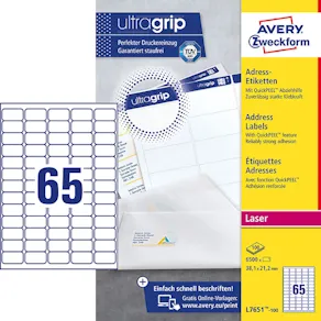 Etikett AVERY QuickPEEL 38,1x21,2mm 6500/FP