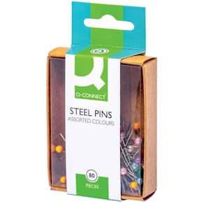Stecknadel Q-CONNECT KF02038, farbig sortiert, 80 Stück, 30 mm