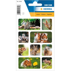 Schmucketikett HERMA DECOR Nagetiere, bunt, 3 Blatt