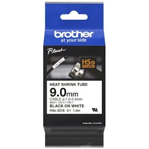 Labeltape Brother 9 mm x 1,5 m, sort på hvid
