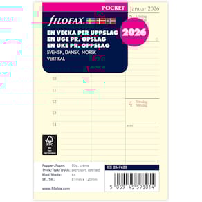 Dagbok Pocket 2026 Vecka Per Uppslag Vertikal Svensk/Dansk/Norsk