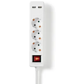 Grenuttag NEDIS jordad 3-väg + 2 USB