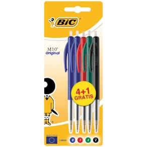 Balpen Bic M10, blister 4 + 1 gratis, geassorteerde kleuren