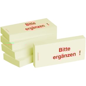 Haftnotiz BIZSTIX Bitte Ergänzen, gelb, 35 x 75 mm, 5 x 100 Blatt