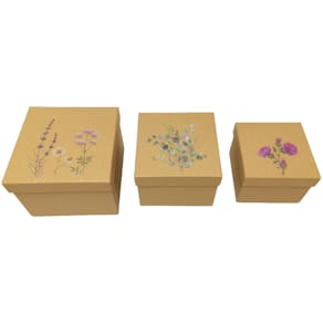 Geschenkkarton PBS Kraftpapier, Blumenmotiv, natur, 3 Größen, 3er
