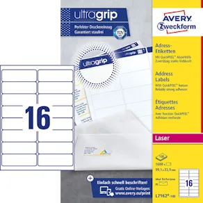 Etikett AVERY Ultra Grip 99,1x33,9mm 1600/FP