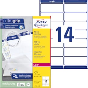 Etikett AVERY Ultra Grip 99,1x38,1mm 1400/FP