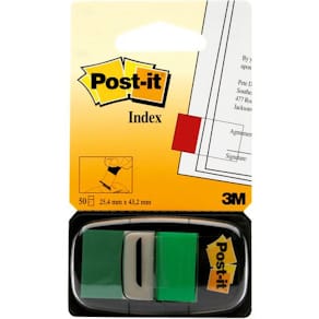 Post-It Index 680 Grön, avtagbar, 50/fp, 12fp