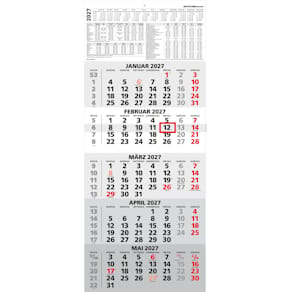 Wandkalender ZETTLER 5-Monatskalender 2026, deutsch, 33 x 71,8 cm