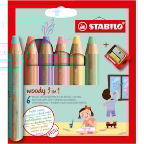 Kleurpotlood STABILO woody 3in1, etui van 6 stuks, pastel