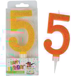 Geburtstagskerze TRENDHAUS, Zahl 5, sortiert, Glitter Maxi