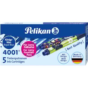 Inktpatronen Pelikan 4001, dubbel formaat, koningsblauw, 5 stuks