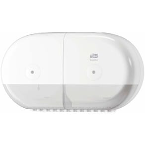 Toiletpapirdispenser Tork T9 Mini Twin, hvid, 398x156x221 mm