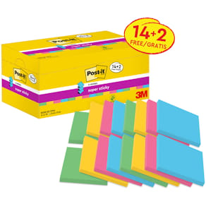 Haftnotizblöcke Post-it Super Sticky Z-Notes, 14+2 St., sortiert