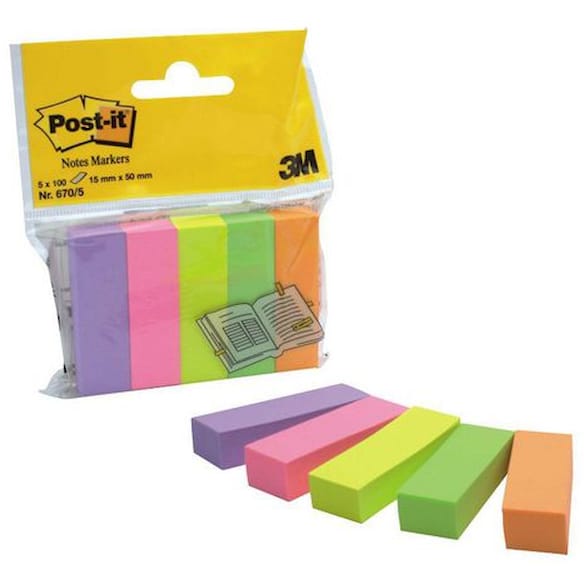 Bokmerke POST-IT 15x50mm 5 neonfarger 12frp