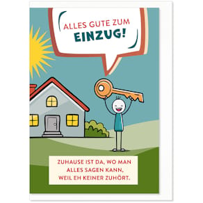 Humorkarte KOMMA³ Einzug