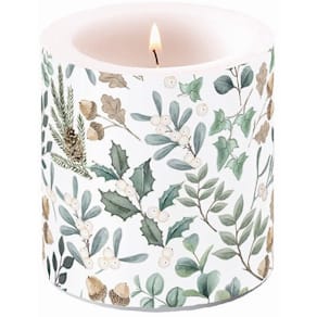 Kerze AMBIENTE Sammlung von Blättern, rund, 9 cm, bunt