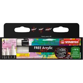 Acrylmarker STABILO Free, verschillende formaten, wit, pak van 3