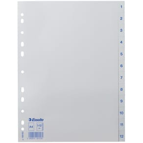 Register Esselte Economy, A4, 1-12, weiß