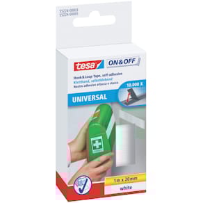 Klettband tesa On & Off, weiß, 1 m x 20 mm