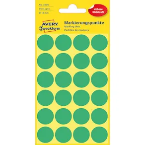 Färgkodningsprick AVERY Ø18mm grön 96/fp