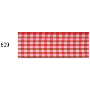 Zierband mit Draht, Karo rot/weiß