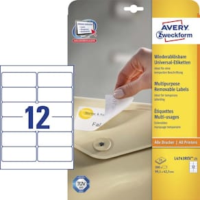 Etiketter Avery aftagelige hvid 99,1x42,3 mm, laser, FSC, 300 stk