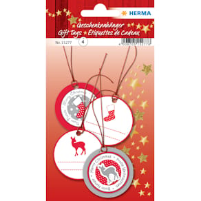 Geschenkanhänger Weihnachten HERMA, rot/silber, 5 cm, 4 Stück