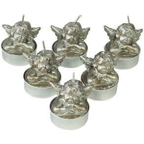 Weihnachts-Teelichter, 6 Stück, Engel, altsilber