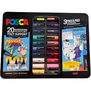 Paintmarkers Posca, metalen doos, 20 stuks, assorti, ontwerp