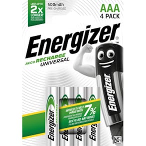 Akku Micro AAA Energizer Accu Recharge Universal, 4 Stück, weiß/​