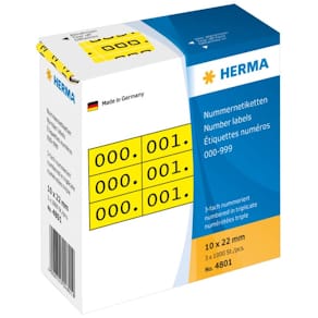 Nummernetiketten HERMA, dreifach, 0-999, gelb/schwarz, 10 x 22 mm