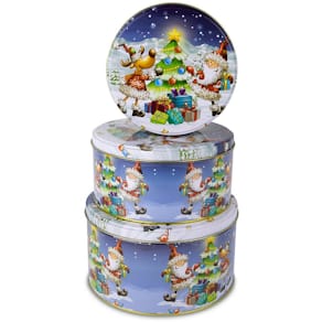 Keksdose Noname, Metall, blau, 3-teiliges Set (14x7 cm, 16x8 cm, 