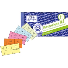 Nummernblock Avery Zweckform, sortiert, 1-1000, 10 Blöcke, 5 Far­