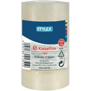 Klebefilm STYLEX, 18 mm x 33 m, 5er Packung, transparent