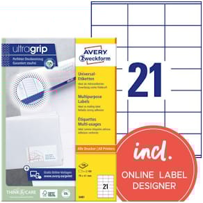 Etikett AVERY Ultragrip 70x41mm (2100)