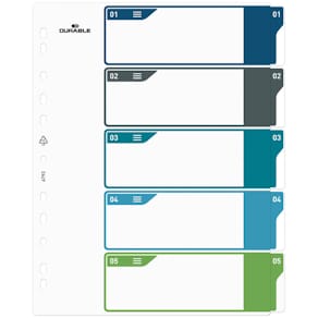 Ordnerregister Durable, 1-5, PP/A4+, weiß/farbig
