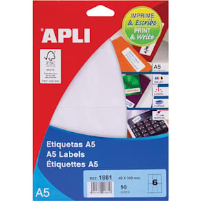 Etiketten Apli Print & Write, wit, 49 x 100 mm, 90 stuks