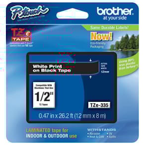 Märkband Brother TZe335, vit/svart, 12mm