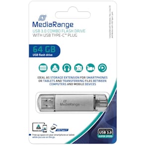 USB-Stick MediaRange, 3.1 + Type‑C 2in1, 64 GB