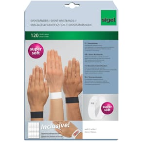 Eintrittskontrollband Sigel Super Soft, weiß, 120 Stück, inkl. Et