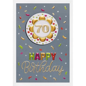 Geburtstagskarte PERLEBERG Prisma, Zahl 70, Folienveredelung, Prä