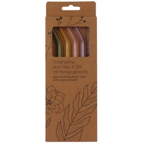 Trinkhalm Glas, 4 Stück, farbig sortiert, inkl. Bürste